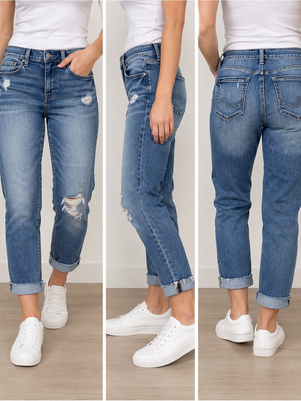 Silver Jeans Co Women’s 27x29 Boyfriend Distressed Cuffed Jeans